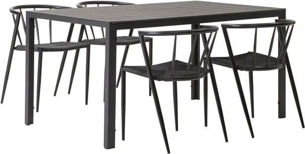 Dakota & Deco ruokailuryhmä 150x90 neljälle Musta tuoli