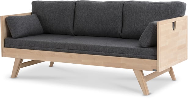 Notte 3-istuttava vuodesohva 190cm taittopatjalla (harmaa), koivu lakattu
