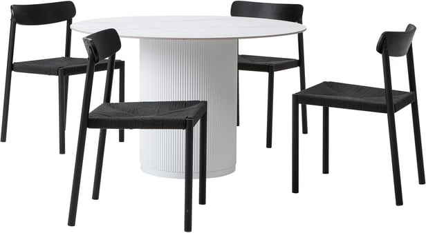 Kalida & Malmön ruokailuryhmä pyöreä 120cm neljälle, valkoinen/musta