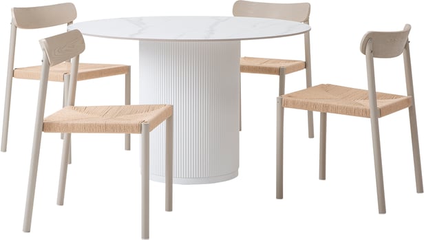 Kalida & Malmön ruokailuryhmä pyöreä 120cm neljälle, valkoinen/greige
