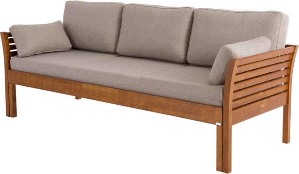 Kanerva 3-istuttava vuodesohva taittopatjasarjalla 200cm, pähkinä/beige