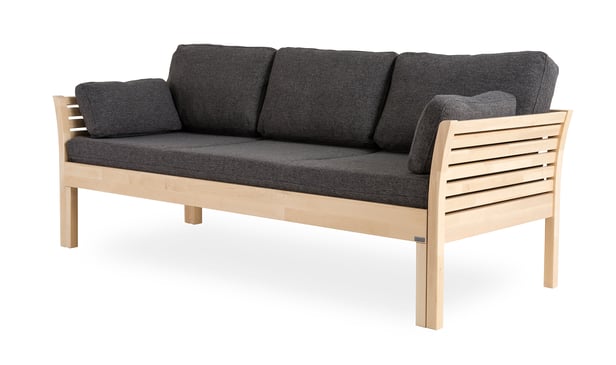 Kanerva 3-istuttava vuodesohva taittopatjasarjalla 190cm, koivu lakattu/harmaa