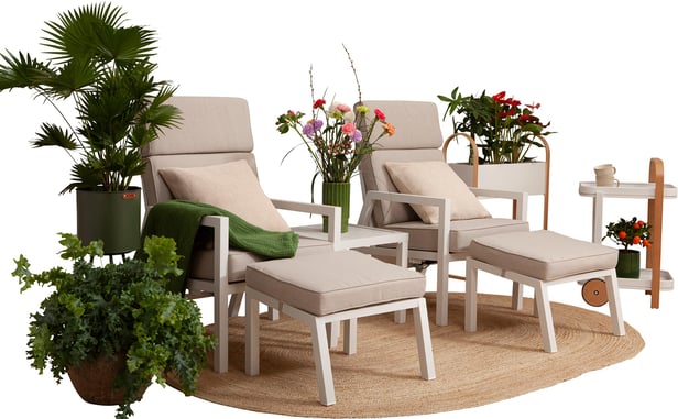 Ramnes lounge-ryhmä (2 x nojatuoli + 2 x rahi + sohvapöytä)