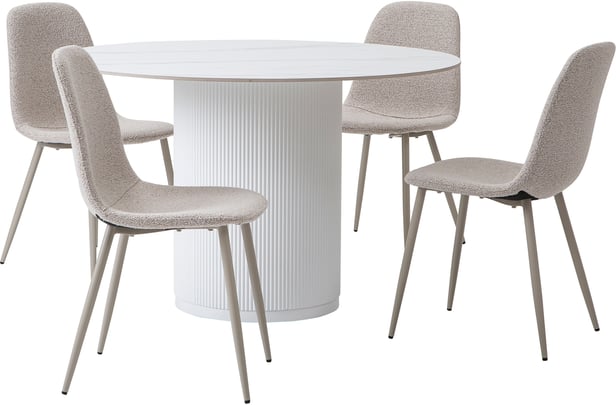 Kalida & Maria ruokailuryhmä pyöreä 120cm neljälle, valkoinen/beige