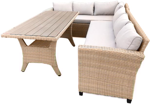 Savona harmaa/beige kulmasohva + korkea sohvapöytä