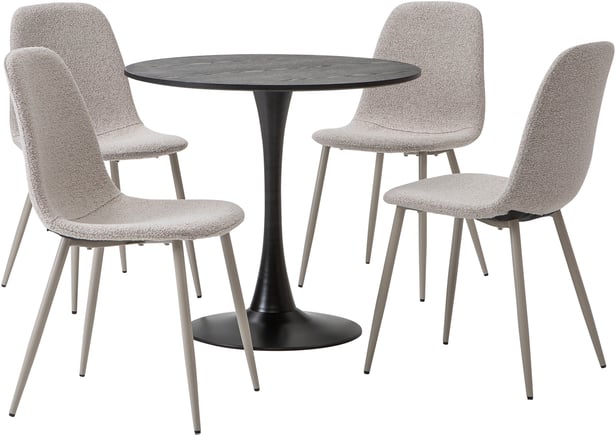 Apollo & Maria ruokailuryhmä pyöreä 80cm neljälle, musta/beige