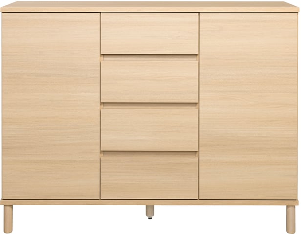 Sata-sarja korkea senkki nro 64. 138cm 2 ovea + 4ltk vaalea tammi, pyöreä jalka
