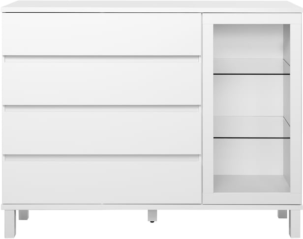 Sata korkea senkki nro 70. 138cm 1 lasiovi oikea + 4ltk valkoinen, kantikas jalka