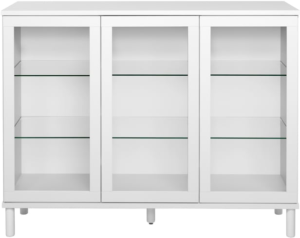 Sata-sarja korkea senkki nro 68. 138cm 3 lasiovea valkoinen, pyöreä jalka