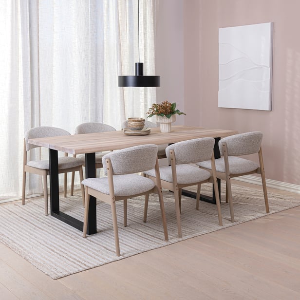 Niela & Estelle ruokailuryhmä kuudelle 190x95, valkolakattu tammi, u-jalat