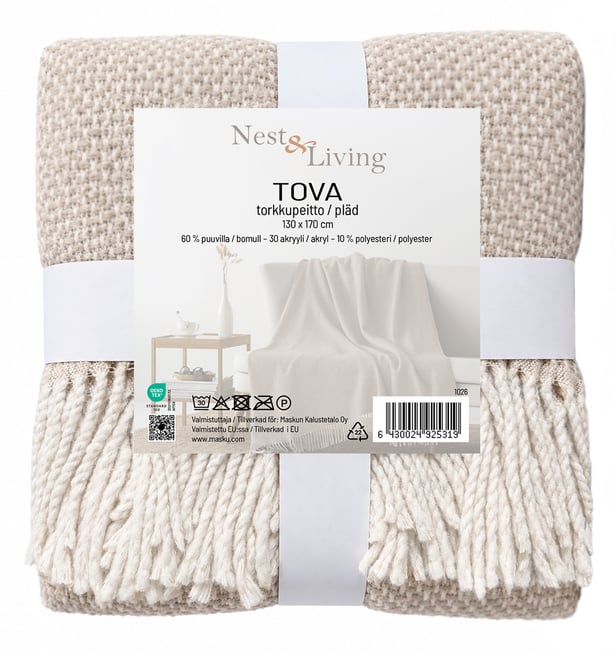 Tova torkkupeitto 130x170 cm beige