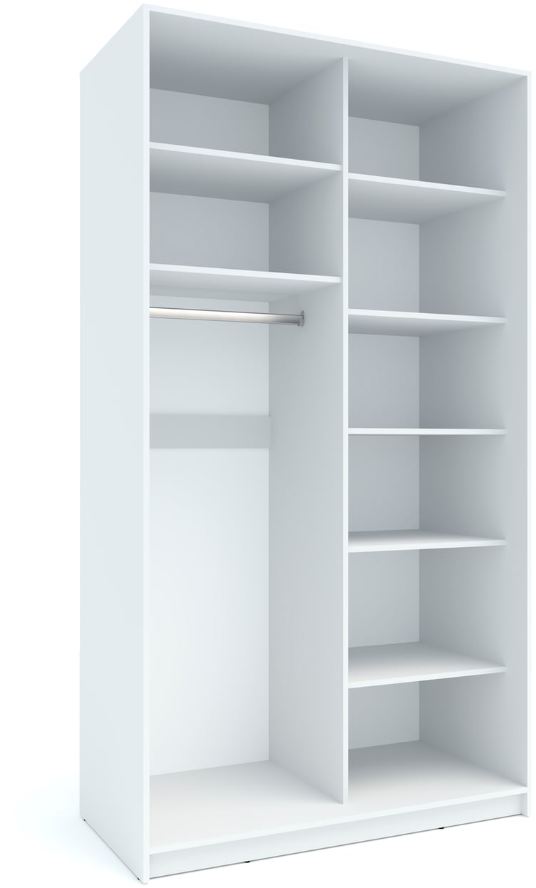 Sandy liukuovikomero 120x60, valkoinen + levyovi ja peiliovi