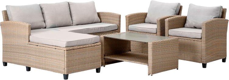 Savona sohvaryhmä harmaa/beige (divaanisohva +matala pöytä + 2 nojatuolia)