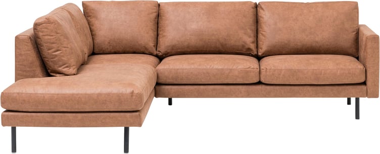 Copenhagen Scandic avokulmasohva (vasen) vaaleanruskea bonded-nahka / mustat metallijalat