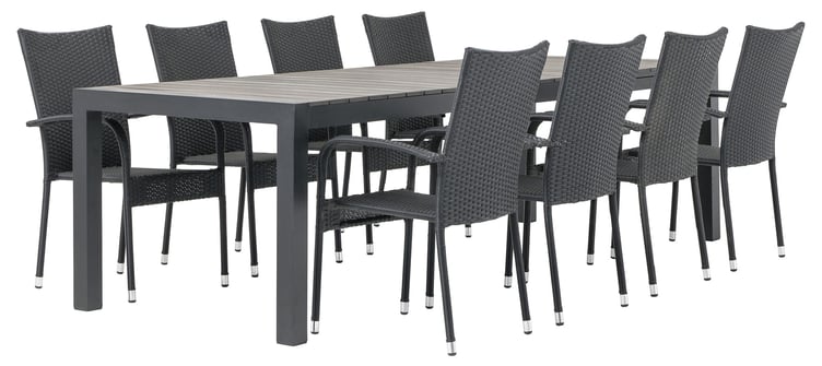 Dakota & Palma ruokailuryhmä jatkettava 205/275x95 kahdeksalle, musta/vaaleanharmaa