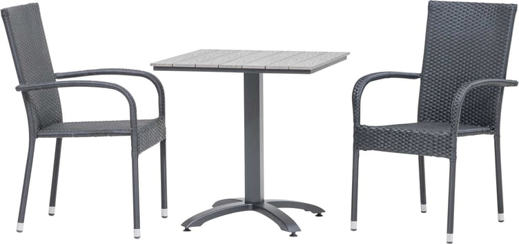Dakota & Palma ruokailuryhmä 70x70 kahdelle, musta/vaaleanharmaa