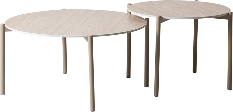 Tilda tilda sarjapöydät pyöreä 85x40 + 65x45, beige kivi / metallijalat