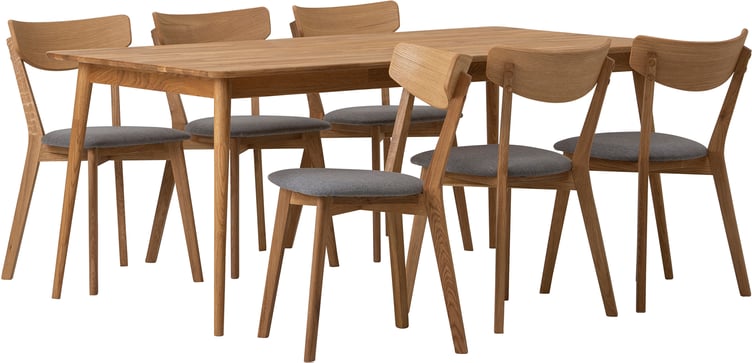 Ekholm & Ekholmen ruokailuryhmä 180x90 kuudelle, öljytty tammi / tummanharmaa kangasistuin
