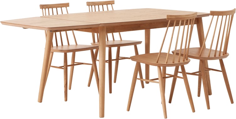 Reino ruokailuryhmä jatkettava 140/185x90 neljälle, lakattu tammi