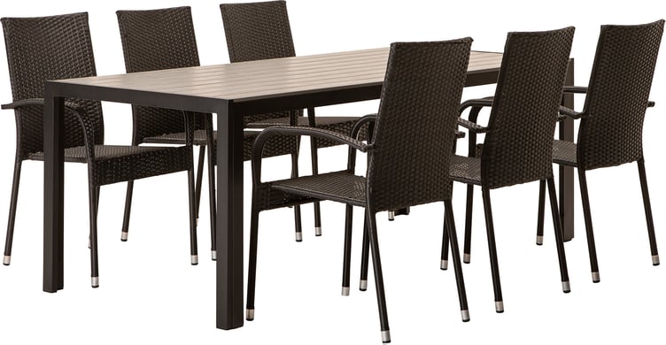 Dakota & Palma ruokailuryhmä 205x90 kuudelle, musta/vaaleanharmaa