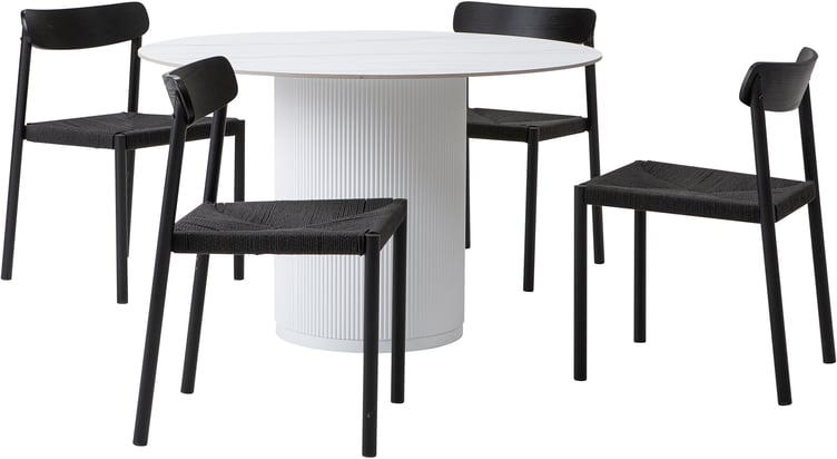 Kalida & Malmön ruokailuryhmä pyöreä 120cm neljälle, valkoinen/musta
