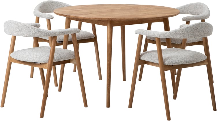 Ekholm & Nicola ruokailuryhmä pyöreä 110cm neljälle, natural tammi