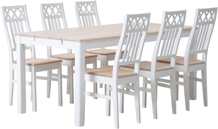 Hovi ruokailuryhmä 170cm kuudelle, valkoinen/valkolakattu koivu, XXX-tuoleilla
