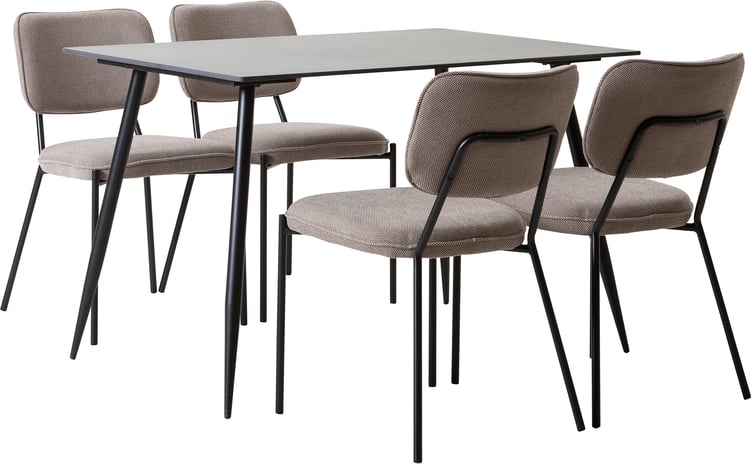 Kadri ruokailuryhmä 120x80cm neljälle, tumma keraamien kansi / beige kangastuoli