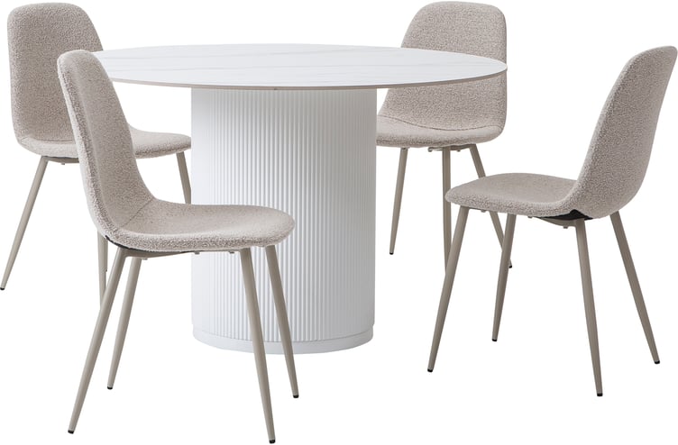 Kalida & Maria ruokailuryhmä pyöreä 120cm neljälle, valkoinen/beige
