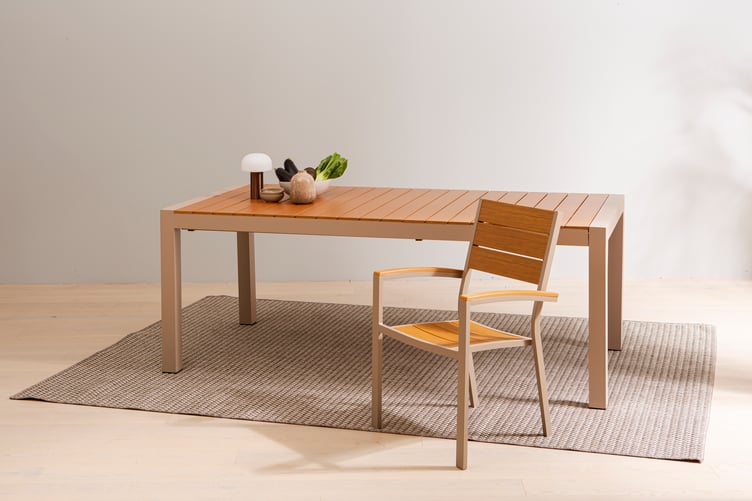 Albury jatkopöytä 205/275x100, taupe alumiini / tiikki easywood