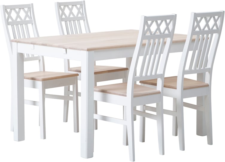 Hovi ruokailuryhmä 120cm neljälle, valkoinen/valkolakattu koivu, XXX-tuoleilla