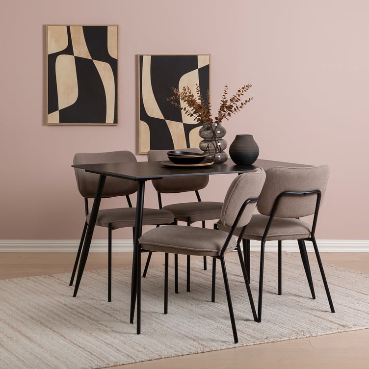 Kadri ruokailuryhmä 120x80cm neljälle, tumma keraamien kansi / beige kangastuoli