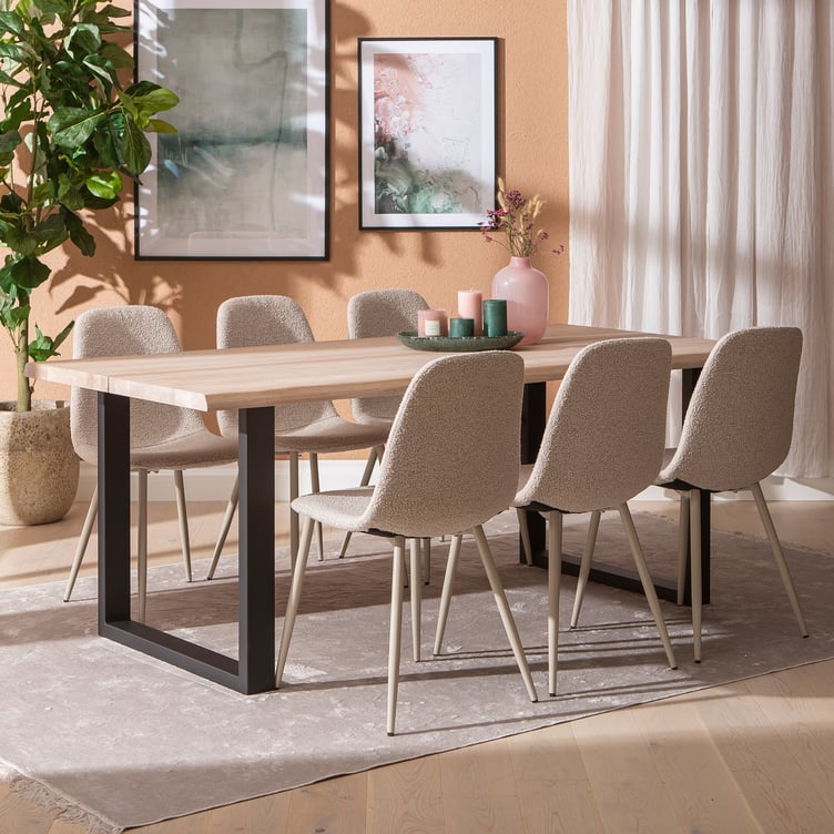 Estelle & Maria ruokailuryhmä 190x95cm kuudelle, U-jalalla, valkoöljytty/beige