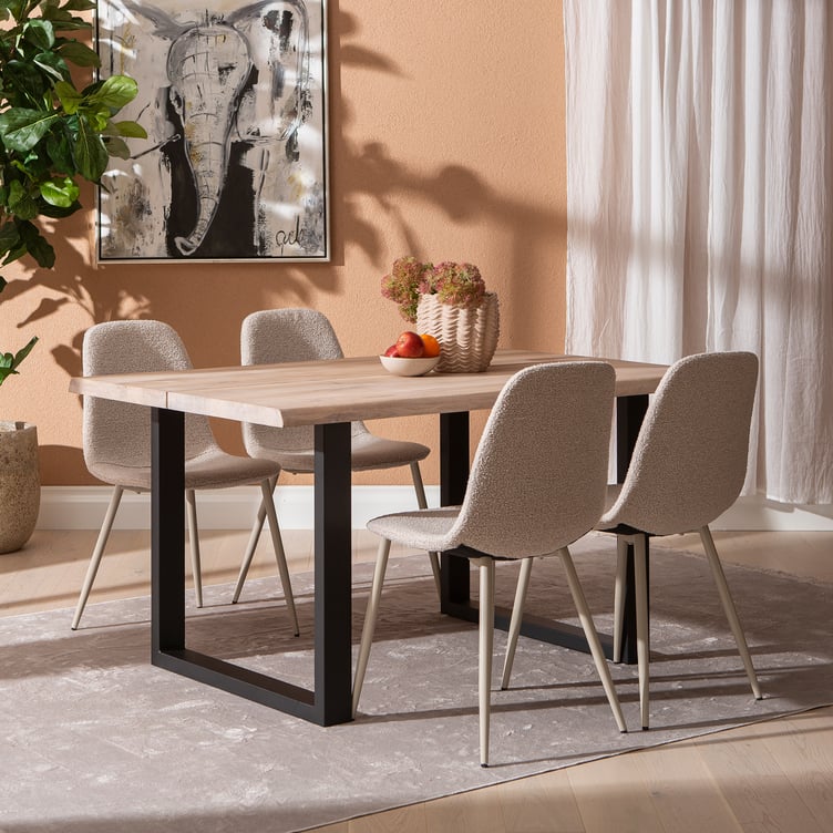 Estelle & Maria ruokailuryhmä 140x95cm neljälle, U-jalalla, valkoöljytty/beige