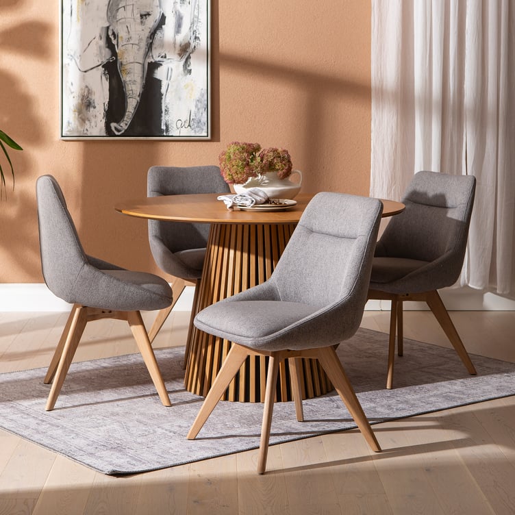 Metz & Everly ruokailuryhmä pyöreä 120cm neljälle, viilutettu tammi/harmaa