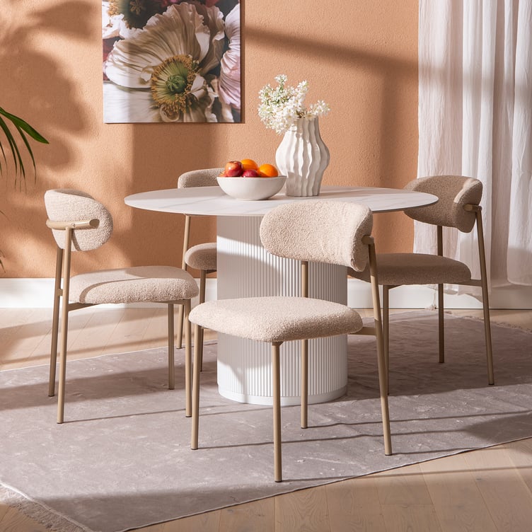Kalida & Bow ruokailuryhmä pyöreä 120cm neljälle, valkoinen/khaki