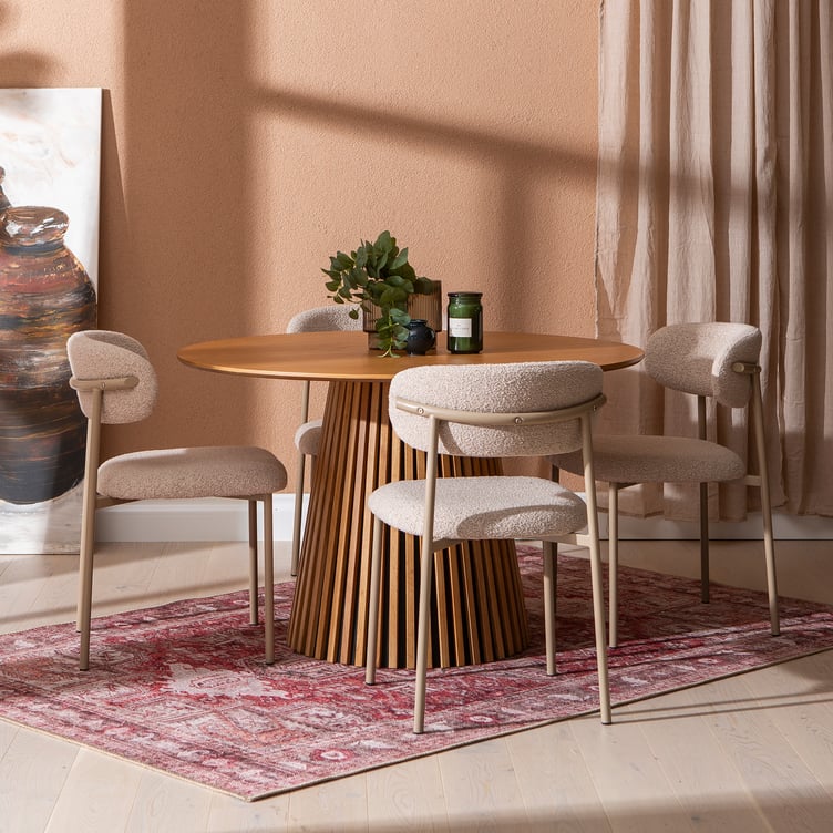 Metz & Bow ruokailuryhmä pyöreä 120cm neljälle, viilutettu natural tammi / khaki