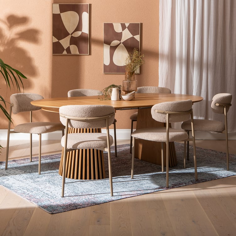 Metz & Bow ruokailuryhmä ovaali/jatkettava 120/160/200x120cm kuudelle, viilutettu natural tammi / khaki