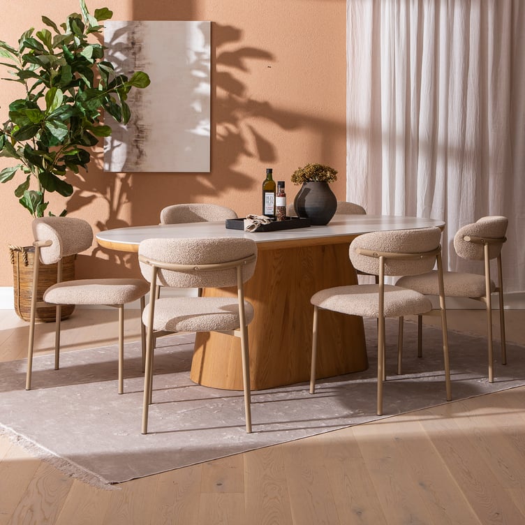 Gordon & Bow ruokailuryhmä 210x110 kuudelle, valkoinen marmori / khaki