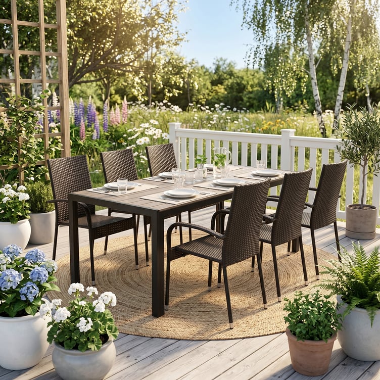 Dakota & Palma ruokailuryhmä 205x90 kuudelle, musta/vaaleanharmaa