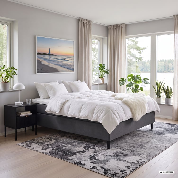 Wonderland Vip jenkkisänky 180x200cm, x-firm/x-firm, Rock 87 tummanharmaa, Premium Latex -petauspatja, (sis mustat kartiojalat)
