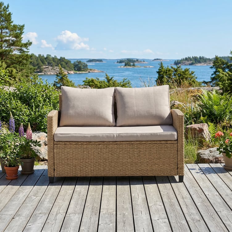 Savona 2-istuttava sohva, harmaa/beige polyrottinki