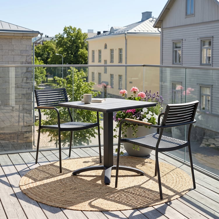 Dakota & Calle ruokailuryhmä 70x70 kahdelle, musta/vaaleanharmaa