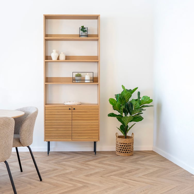 House Nordic Kyoto kirjahylly 80x30x200, natural tammiviilu / mustat jalat