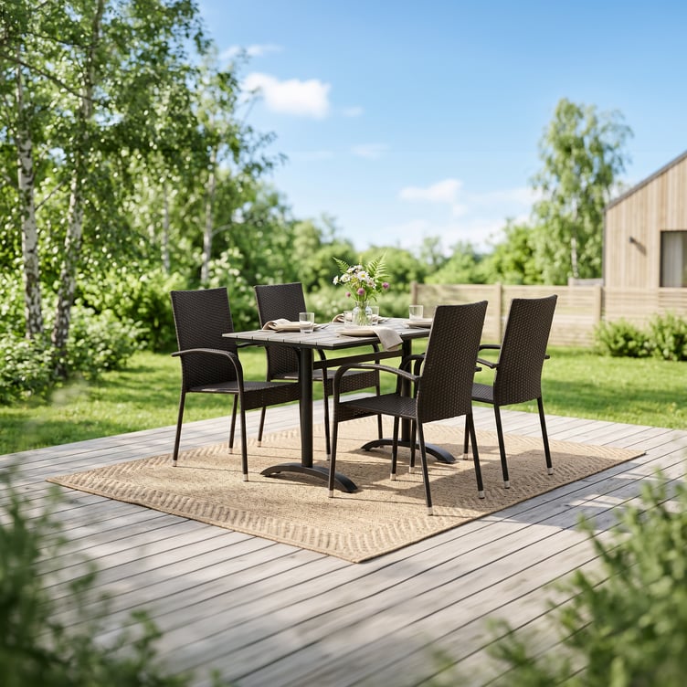 Dakota & Palma ruokailuryhmä 130x70 neljälle, musta/vaaleanharmaa