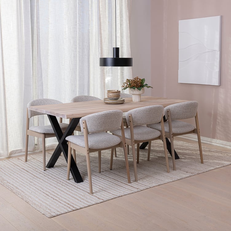 Niela & Estelle ruokailuryhmä kuudelle 190x95, valkolakattu tammi, x-jalat