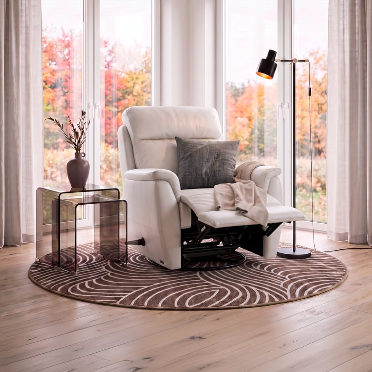 Loungea Colorado recliner-tuoli keinuva/pyörivä, puhdas valkoinen nahka/keinonahka