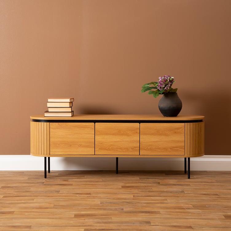 Taika tv-taso 160x40x55cm, tammen värinen melamiini / mustat jalat​