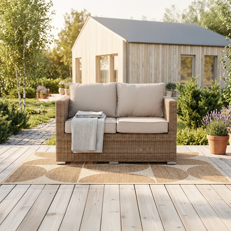 Mode 2-istuttava sohva natural polyrottinki / beige pehmuste