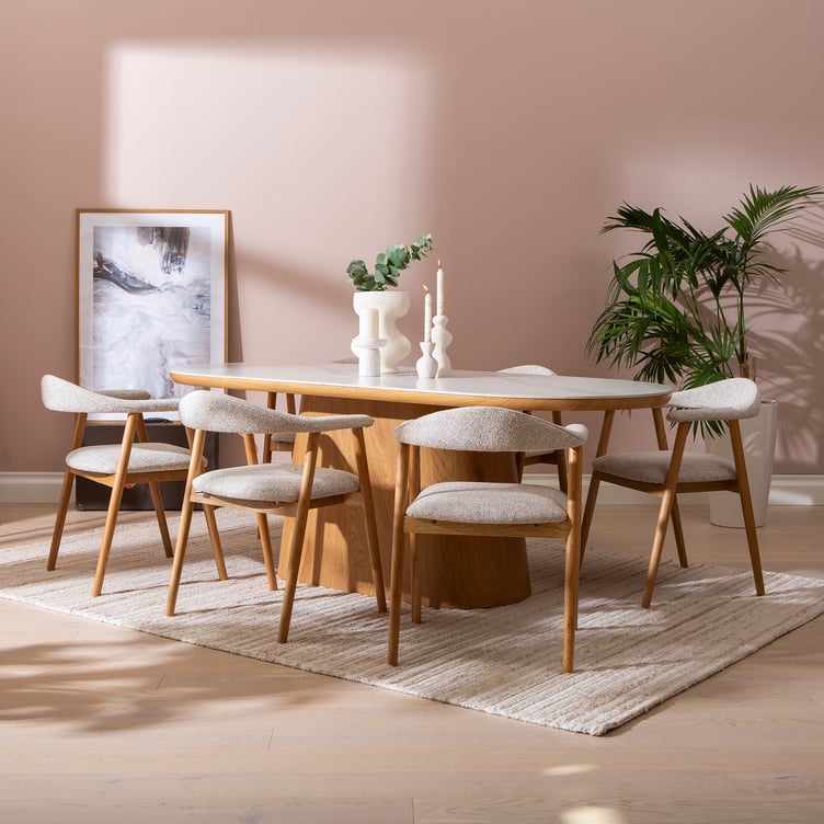 Gordon& Nicola ruokailuryhmä ovaali 210x110cm kuudelle, valkoinen marmori/tammi